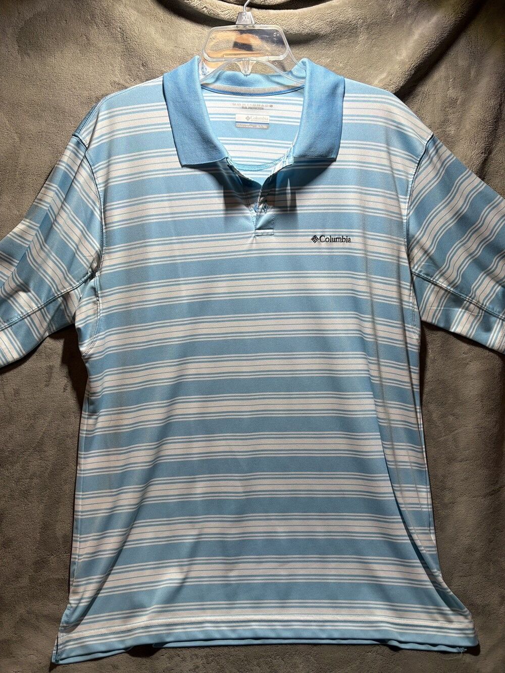 Columbia Blue Striped Men's Short Sleeve Athletic Polo Shirt XLT
